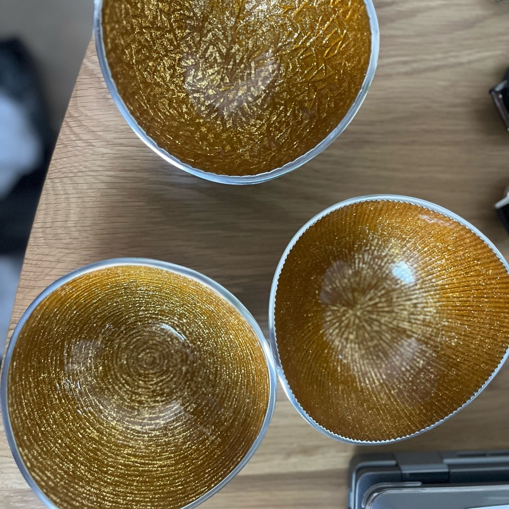 Simple Designz Set 3 Bowls Gold Sparkle Pattern Holiday Glamour Snack Candy Dish